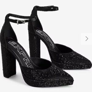 EXPRESS Rhinestone Closed Pointed Toe Platform Pumps Heels 9 NWT Pitch Black